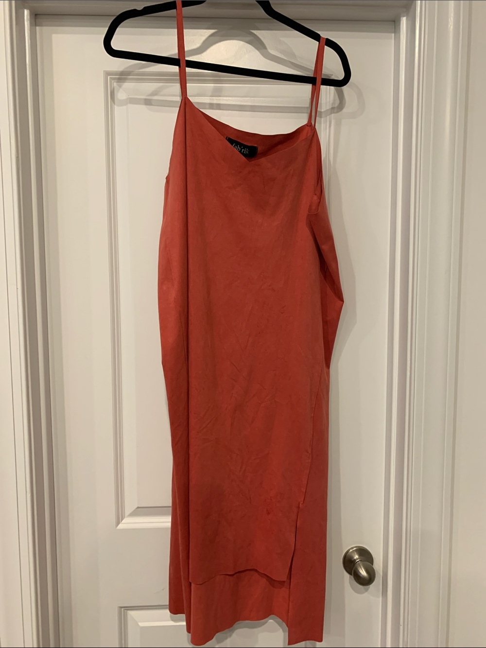 fab'rik Rust Orange Slip Midi Dress ultra suede with Thin Straps
